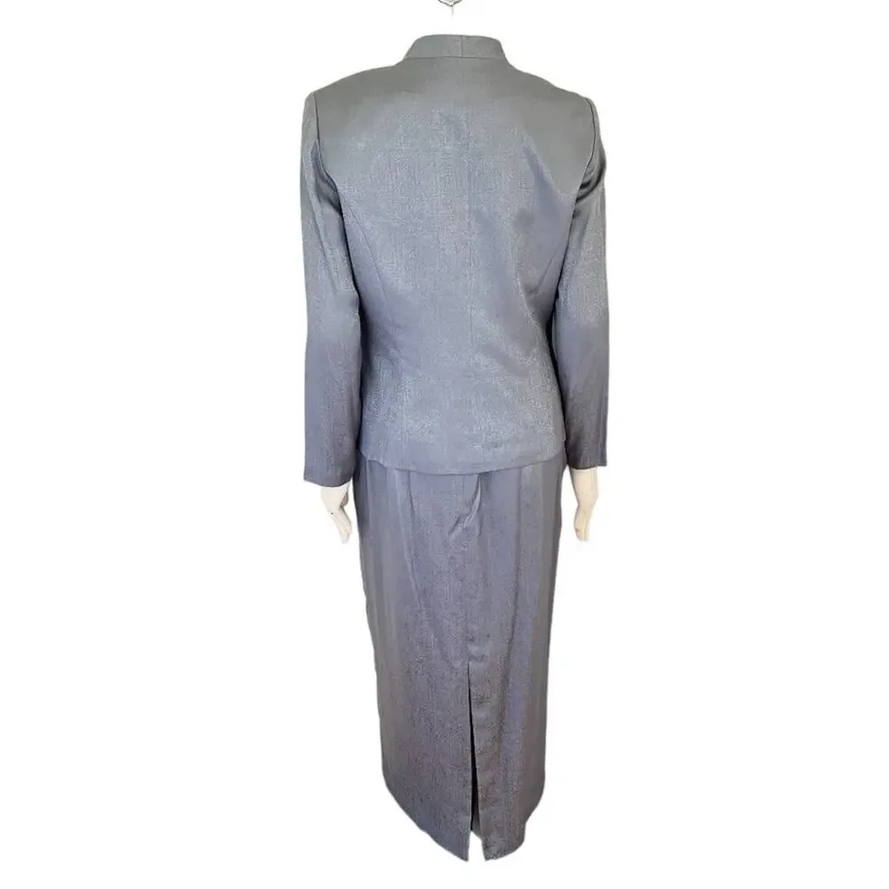 VTG 90s ADRIANNA PAPELL 100% Silk Formal Maxi Skirt in Pewter Gray SZ 8